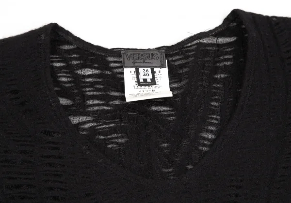 ヴェルサス ヴェルサーチVERSUS VERSACE ポリウールクラッシュメッシュレイヤードニットソー 黒40 K-107043_004