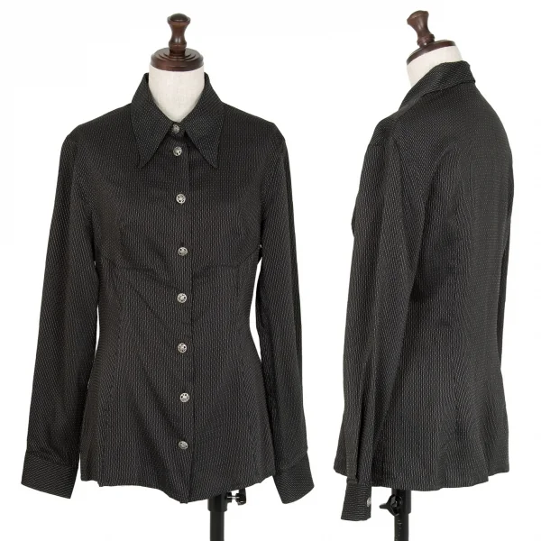 ヴェルサーチ ジーンズクチュールVERSACE JEANS COUTURE メデューサメタルボタンピンドットストライプシャツ 黒XS K-107046_001