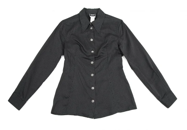 ヴェルサーチ ジーンズクチュールVERSACE JEANS COUTURE メデューサメタルボタンピンドットストライプシャツ 黒XS K-107046_002