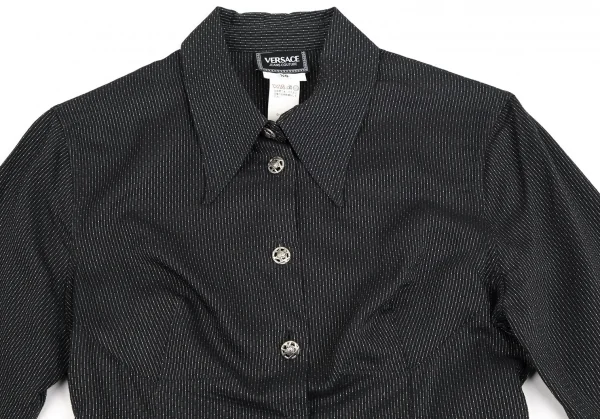 ヴェルサーチ ジーンズクチュールVERSACE JEANS COUTURE メデューサメタルボタンピンドットストライプシャツ 黒XS K-107046_003