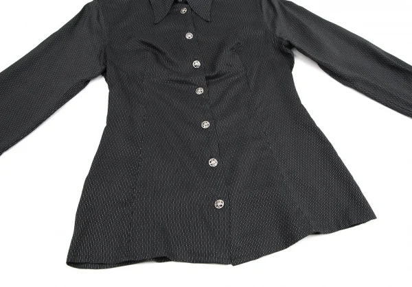 ヴェルサーチ ジーンズクチュールVERSACE JEANS COUTURE メデューサメタルボタンピンドットストライプシャツ 黒XS K-107046_007