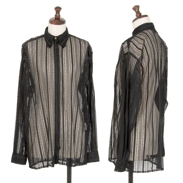 ヴェルサーチ ジーンズクチュールVERSACE JEAN COUTURE ナイロンポリ総レースシャツ 黒S K-107047_001