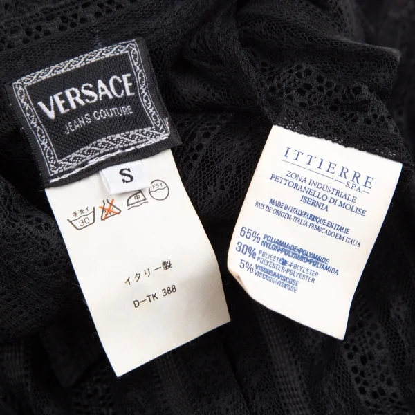 ヴェルサーチ ジーンズクチュールVERSACE JEAN COUTURE ナイロンポリ総レースシャツ 黒S K-107047_014