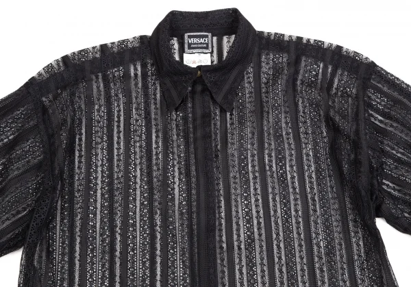 ヴェルサーチ ジーンズクチュールVERSACE JEAN COUTURE ナイロンポリ総レースシャツ 黒S K-107047_003