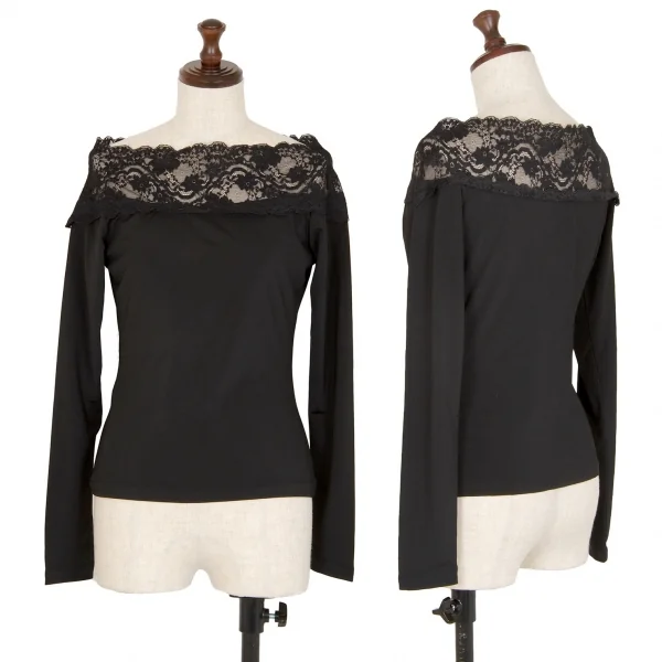 ジュニアゴルチエJUNIOR GAULTIER ナイロンレースドレープネックストレッチカットソー 黒40 K-107050_001