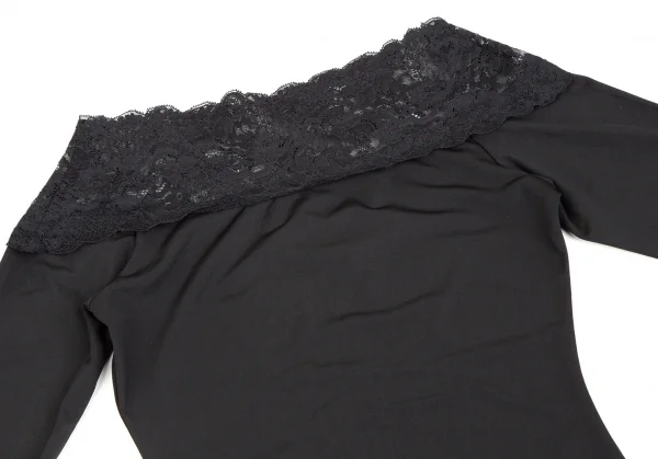 ジュニアゴルチエJUNIOR GAULTIER ナイロンレースドレープネックストレッチカットソー 黒40 K-107050_003