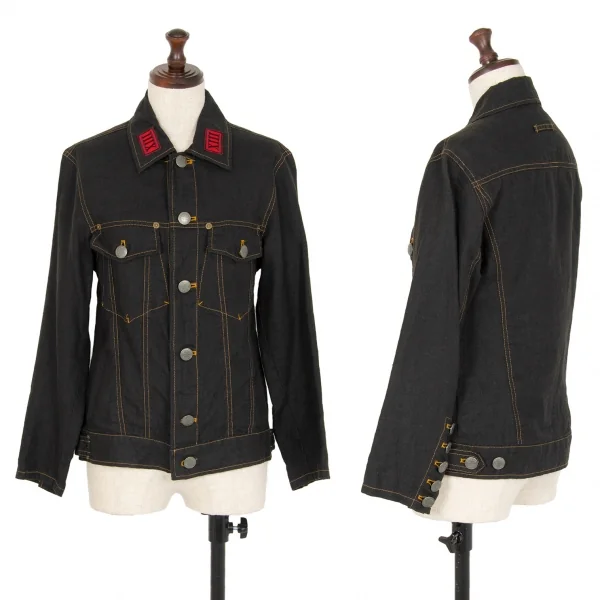 ゴルチエジーンズGAULTIER JEAN'S リネン襟ワッペンジャケット 黒40 K-107069_001