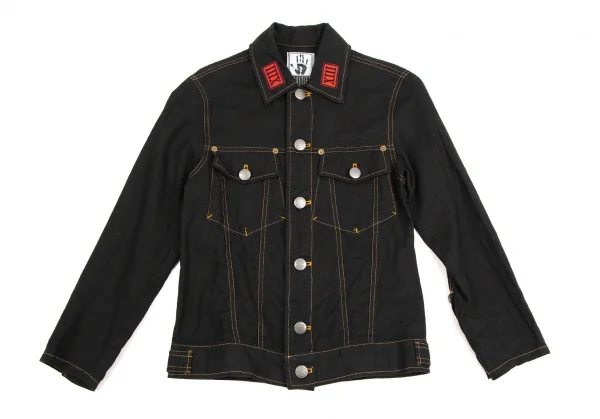 ゴルチエジーンズGAULTIER JEAN'S リネン襟ワッペンジャケット 黒40 K-107069_002