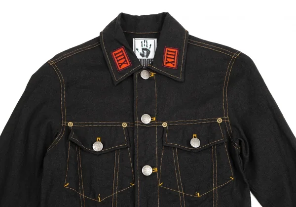 ゴルチエジーンズGAULTIER JEAN'S リネン襟ワッペンジャケット 黒40 K-107069_003