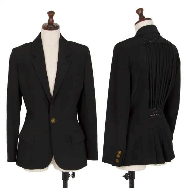 ジャンポールゴルチエJean Paul GAULTIER ウールバックレースアップメッシュ着脱ジャケット 黒40 K-107073_001