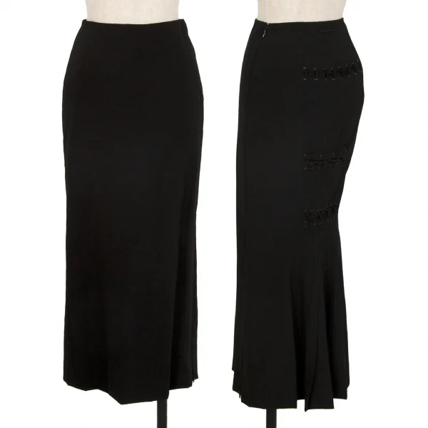 ジャンポールゴルチエJean Paul GAULTIER ウールバックレースアップロングスカート 黒38 K-107074_001