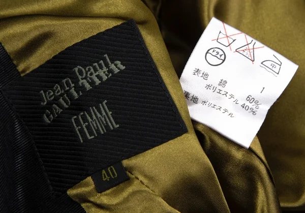 ジャンポールゴルチエ ファムJean Paul GAULTIER FEMME 光沢コットンポリ裾ボタン留め変形ジャケット 黒40 K-107090_020
