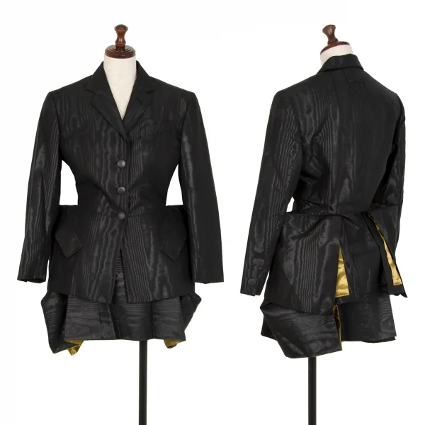 ジャンポールゴルチエ ファムJean Paul GAULTIER FEMME 光沢コットンポリ裾ボタン留め変形セットアップスーツ 黒40 K-107092_001