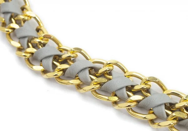 ヴェルサーチVERSACE メデューサロゴレザー編み込みチェーンベルト グレーゴールド K-107095_002