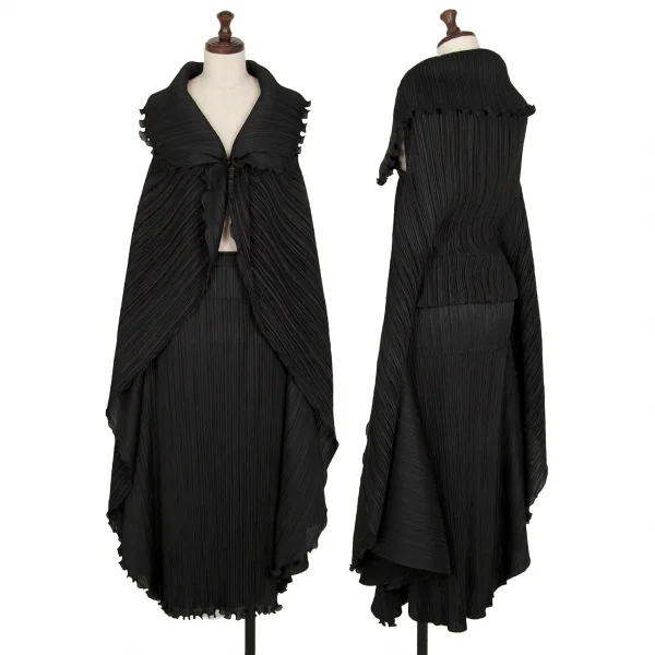 プリーツプリーズPLEATS PLEASE フリルドレープベストドッキングスカートワンピース 黒5 K-107144_001