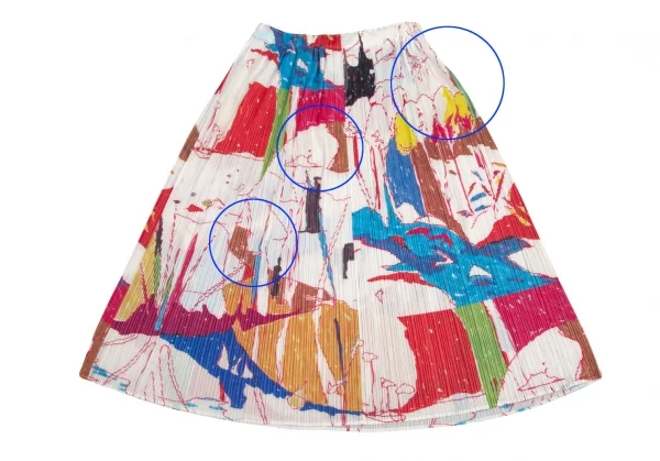 プリーツプリーズPLEATS PLEASE プリーツグラフィックプリントフレアスカート 白マルチ5 K-107150_007
