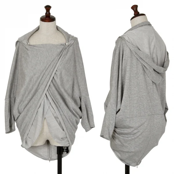 アツロウタヤマATSURO TAYAMA コットンドレープレイヤードフーテッドバックジップトップス グレー36 K-107174_001