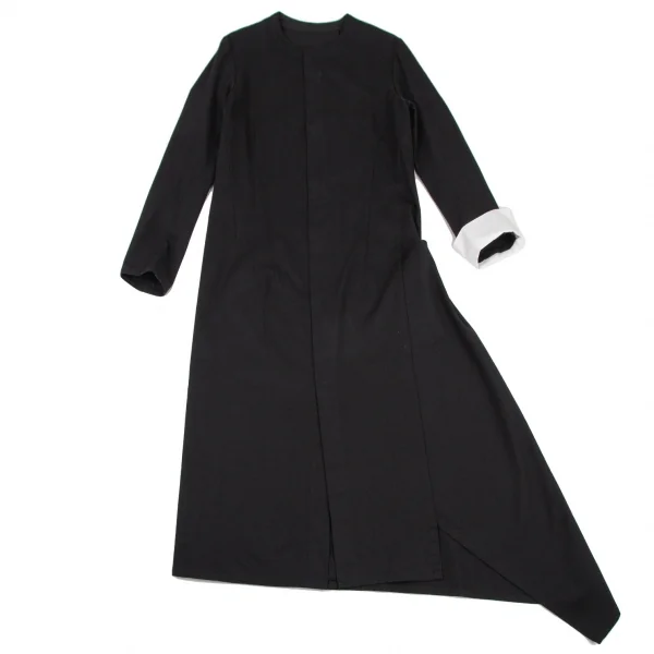 ヨウジヤマモト ファムYohji Yamamoto FEMME コットンギャバ袖切替アシンメトリーロングコート 黒3 K-107185_002