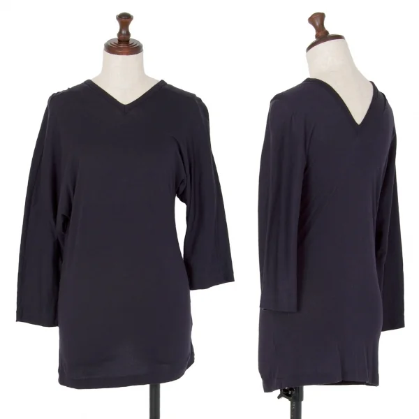 コムデギャルソンCOMME des GARCONS コットンダブルVネックカットソー 紺M位 K-107187_001
