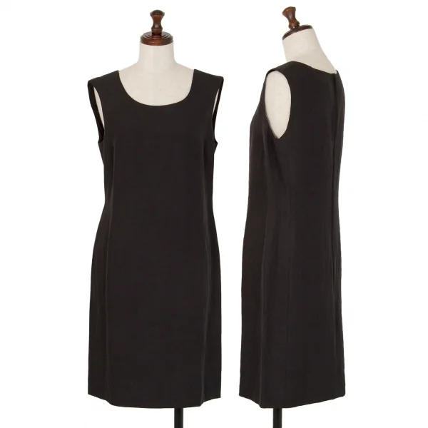 マックスマーラMax Mara シルクリネンノースリーブワンピース 墨黒38 K-107193_001