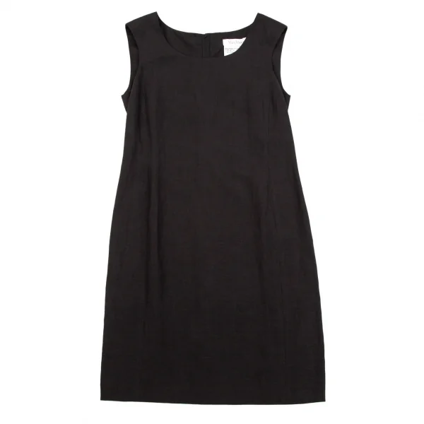 マックスマーラMax Mara シルクリネンノースリーブワンピース 墨黒38 K-107193_002