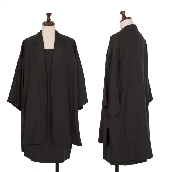 マックスマーラMax Mara シルクリネン着物スリーブセットアップ 墨黒38 K-107194_001