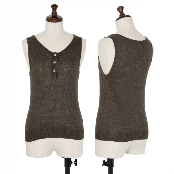 マーガレットハウエルMARGARET HOWELL リネンコットンヘンリーネックニットタンクトップ 焦げ茶II K-107196_001