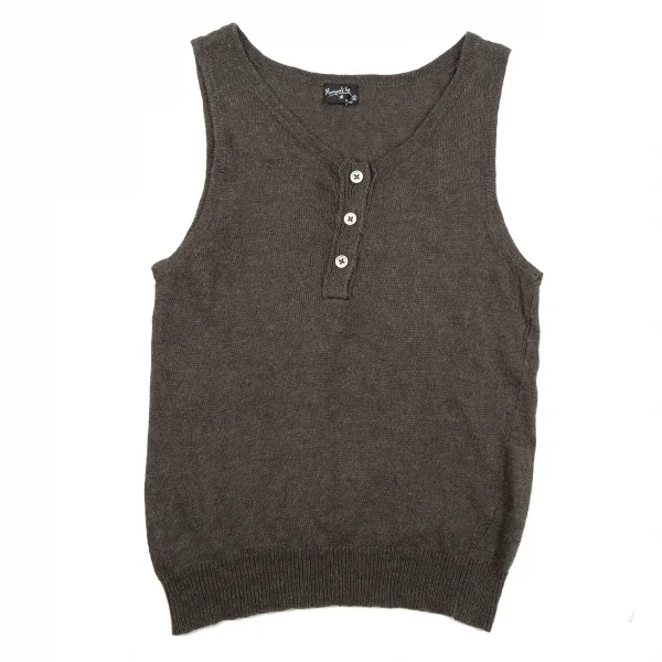 マーガレットハウエルMARGARET HOWELL リネンコットンヘンリーネックニットタンクトップ 焦げ茶II K-107196_002