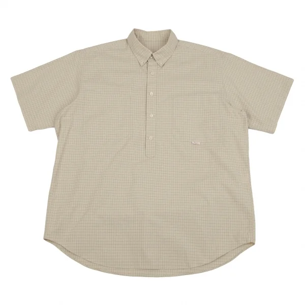 パパスPapas コットン格子チェックプルオーバー半袖シャツ ベージュ48M K-107243_001