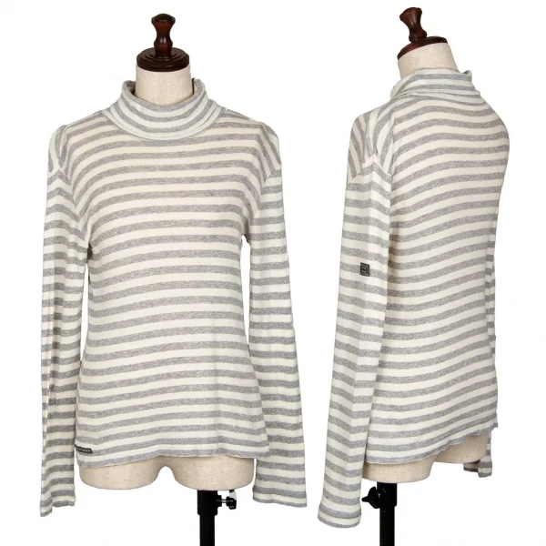 マドモアゼルノンノンMademoiselle NON NON コットンタートルネックボーダーカットソー グレー生成りM位 K-107276_001