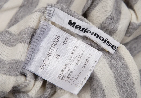 マドモアゼルノンノンMademoiselle NON NON コットンタートルネックボーダーカットソー グレー生成りM位 K-107276_012