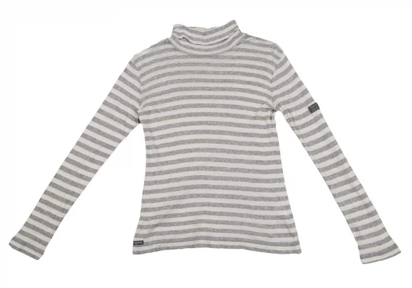 マドモアゼルノンノンMademoiselle NON NON コットンタートルネックボーダーカットソー グレー生成りM位 K-107276_002