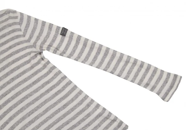 マドモアゼルノンノンMademoiselle NON NON コットンタートルネックボーダーカットソー グレー生成りM位 K-107276_004