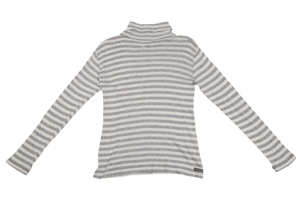 マドモアゼルノンノンMademoiselle NON NON コットンタートルネックボーダーカットソー グレー生成りM位 K-107276_009