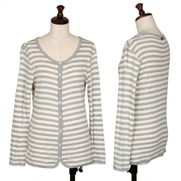 マドモアゼルノンノンMademoiselle NON NON コットンボーダーカットカーディガン グレー生成りM位 K-107277_001