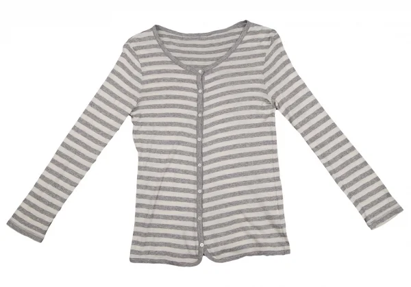 マドモアゼルノンノンMademoiselle NON NON コットンボーダーカットカーディガン グレー生成りM位 K-107277_002