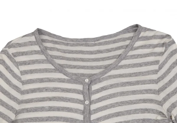 マドモアゼルノンノンMademoiselle NON NON コットンボーダーカットカーディガン グレー生成りM位 K-107277_003