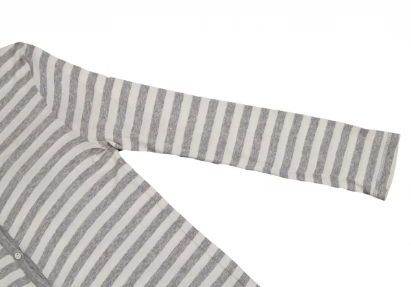 マドモアゼルノンノンMademoiselle NON NON コットンボーダーカットカーディガン グレー生成りM位 K-107277_004