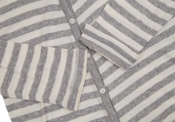 マドモアゼルノンノンMademoiselle NON NON コットンボーダーカットカーディガン グレー生成りM位 K-107277_005
