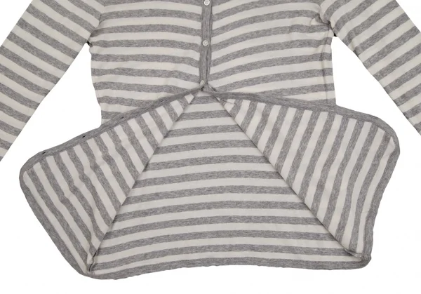 マドモアゼルノンノンMademoiselle NON NON コットンボーダーカットカーディガン グレー生成りM位 K-107277_007