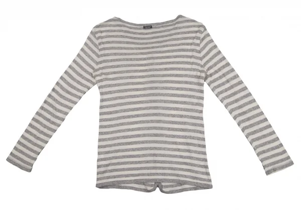 マドモアゼルノンノンMademoiselle NON NON コットンボーダーカットカーディガン グレー生成りM位 K-107277_008