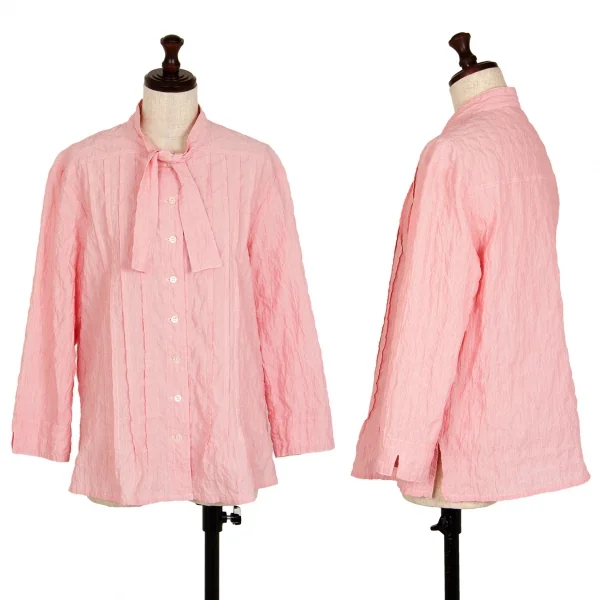 マドモアゼルノンノンMademoiselle NON NONコットンポリタイ付きプリーツピンストライプシャツ ピンクM K-107280_001