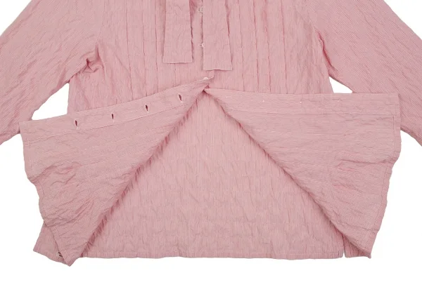 マドモアゼルノンノンMademoiselle NON NONコットンポリタイ付きプリーツピンストライプシャツ ピンクM K-107280_011