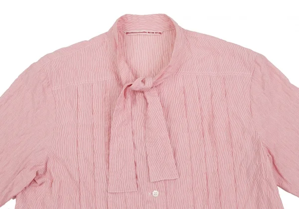 マドモアゼルノンノンMademoiselle NON NONコットンポリタイ付きプリーツピンストライプシャツ ピンクM K-107280_003