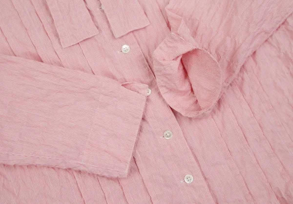マドモアゼルノンノンMademoiselle NON NONコットンポリタイ付きプリーツピンストライプシャツ ピンクM K-107280_007
