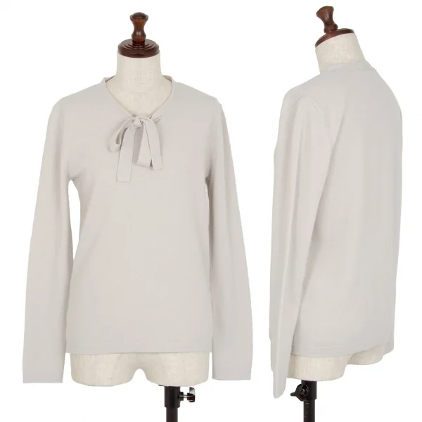 マドモアゼルノンノンMademoiselle NON NONウールタイ付きニットセーター ライトグレーM K-107281_001