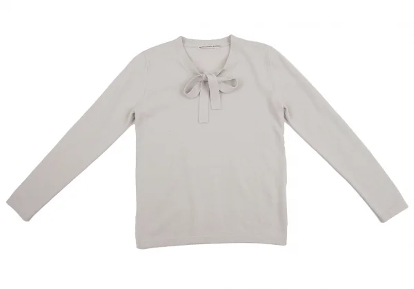 マドモアゼルノンノンMademoiselle NON NONウールタイ付きニットセーター ライトグレーM K-107281_002