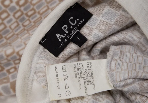 アーペーセーA.P.C. ブロックチェックプリントベロアラグランカットソー オフ1 K-107294_011