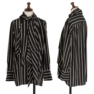 タケシコウサカバイ ワイズ ピンクレーベルTAKESHI KOSAKA by Y's Pink Label フロントドレープストールストライプブラウス 黒