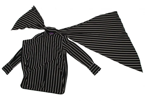 タケシコウサカバイ ワイズ ピンクレーベルTAKESHI KOSAKA by Y's Pink Label フロントドレープストールストライプブラウス 黒2 K-107296_004